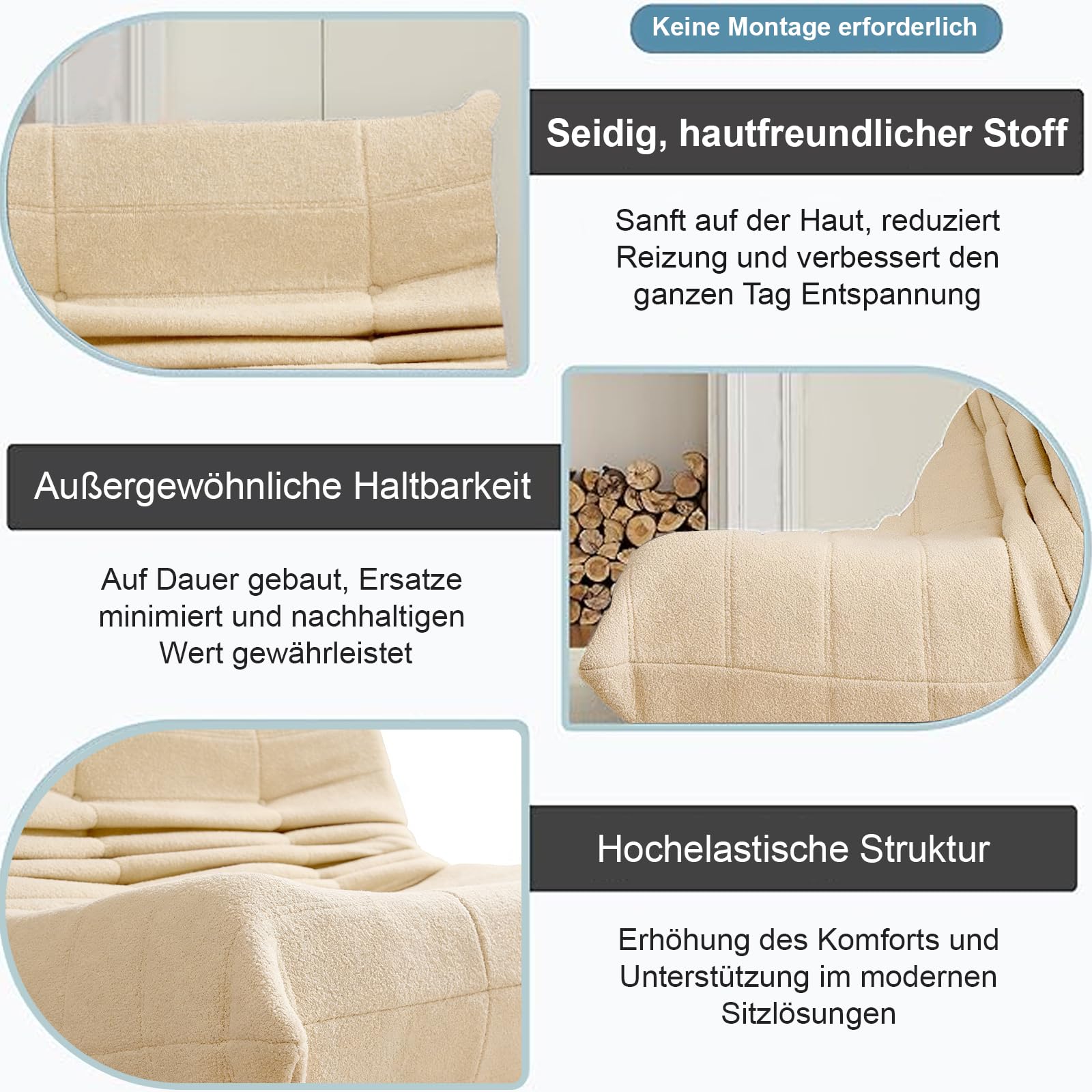 okwish Beanbag-Sofa, riesiges Doppelsofa, aus Teddy-Fleece-Material, übergroßes Lazy Sofa, ideal zum Lesen und Entspannen drinnen und draußen, Beige