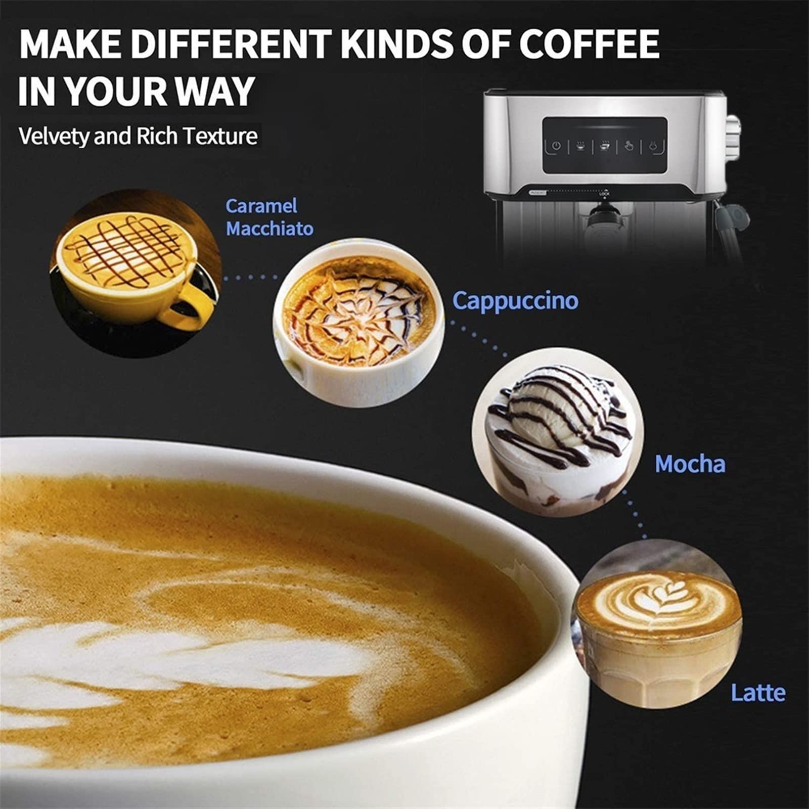 DieffematicKF Ekspresy do kawy Touch Espresso Coffee Machine Maker Semi-Automatic Pump With Cappuccino Milk Bubble Maker (Color : EU plug)