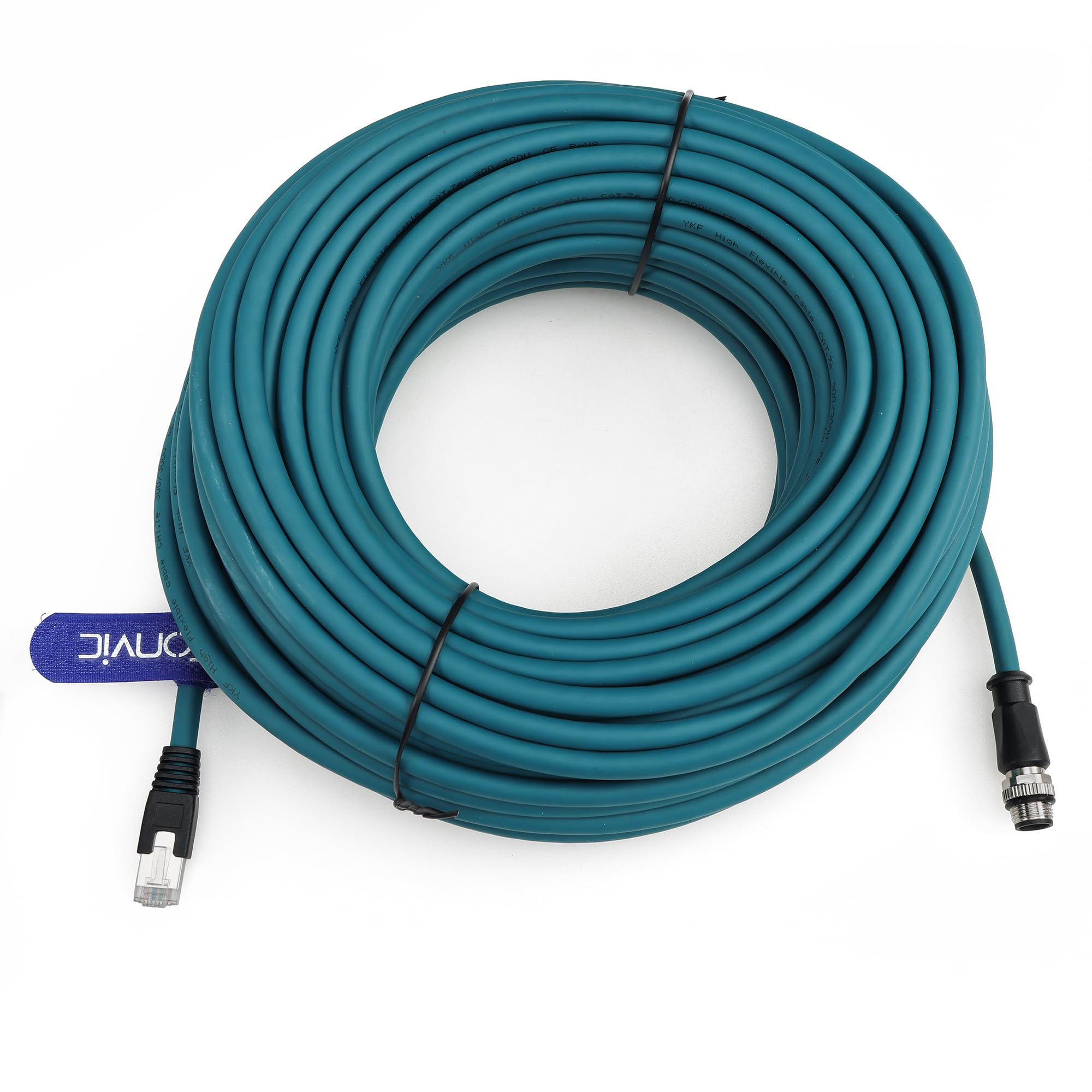 Connecteur Ethernet industriel M12 vers RJ45 8 broches A pour capteur de code Gigabit Ethernet Cat-6 Câble blindé très flexible pour caméra industrielle Cognex (30 m, bleu)