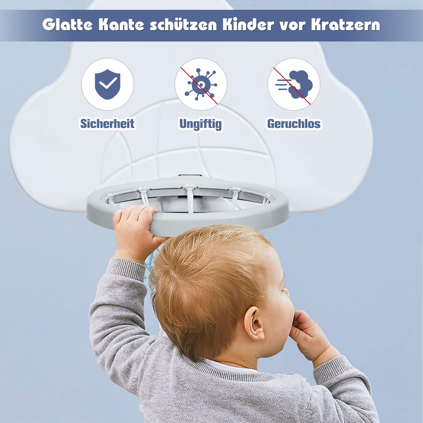 COSTWAY 3 in 1 Kinder Basketballkorb, Basketballständer höhenverstellbar mit Fußballtor & Basketball & Golf, inkl. Bälle und Golf Club, Indoor & Outdoor Spielplatz für Kinder ab 2 Jahren (Weiß)