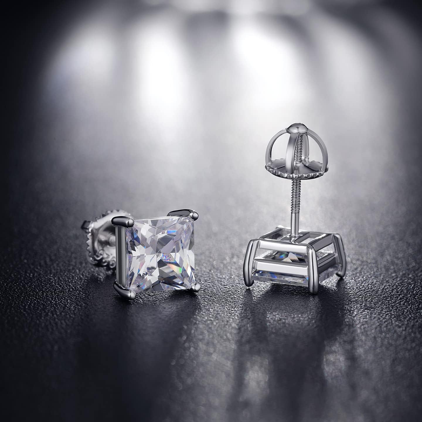 Jiamiaoi Stud Earrings Screw Back Sterling Silver Cubic Zirconia Stud Earrings Set 4 Millimeters-8 Millimeters Nickle Free Hypoallergenic Earring Studs