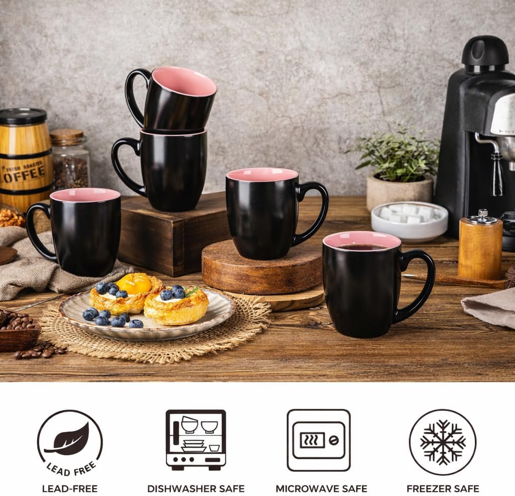 GBhome 16 oz Coffee Mugs Set of 6, Ceramic Coffee Cups- Pink image 4