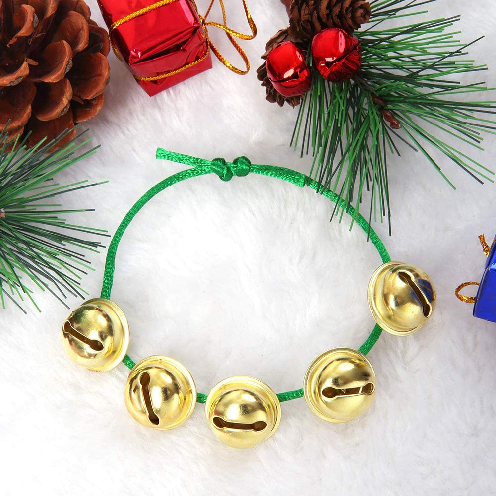 The Dreidel Company Christmas Jingle Bells Bracelet, Green & Red Bands with Hanging Jingle Ball Bells (12-Pack)