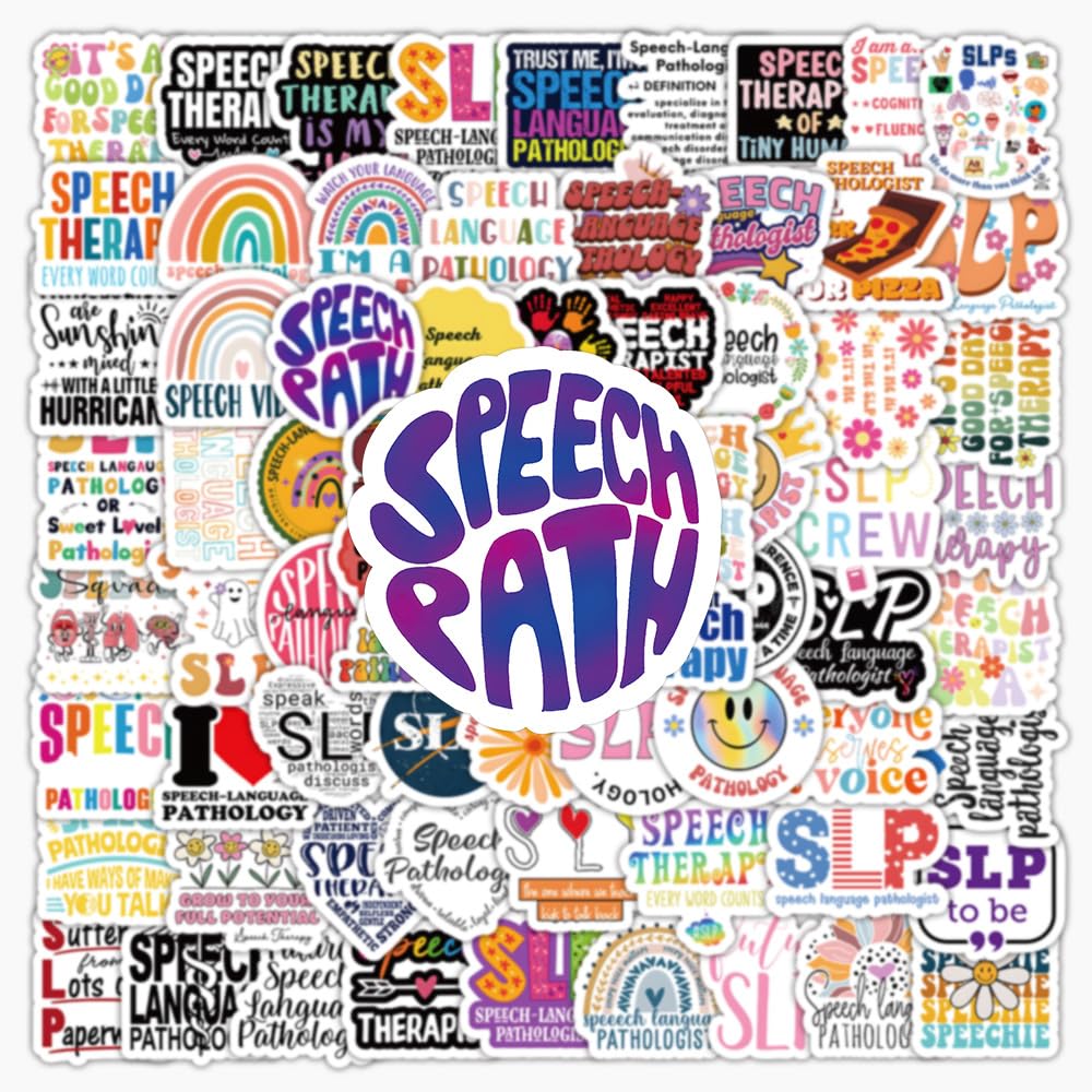 100 Pcs SLP Stickers Vinyl Cartoon Trendy Language Pathology Sticker for Laptop Water Bottle Scrapbook Computer Bumper Luggage Skateboard Bike Car,Waterproof Funny Stickers for Adults Teens - Image 2