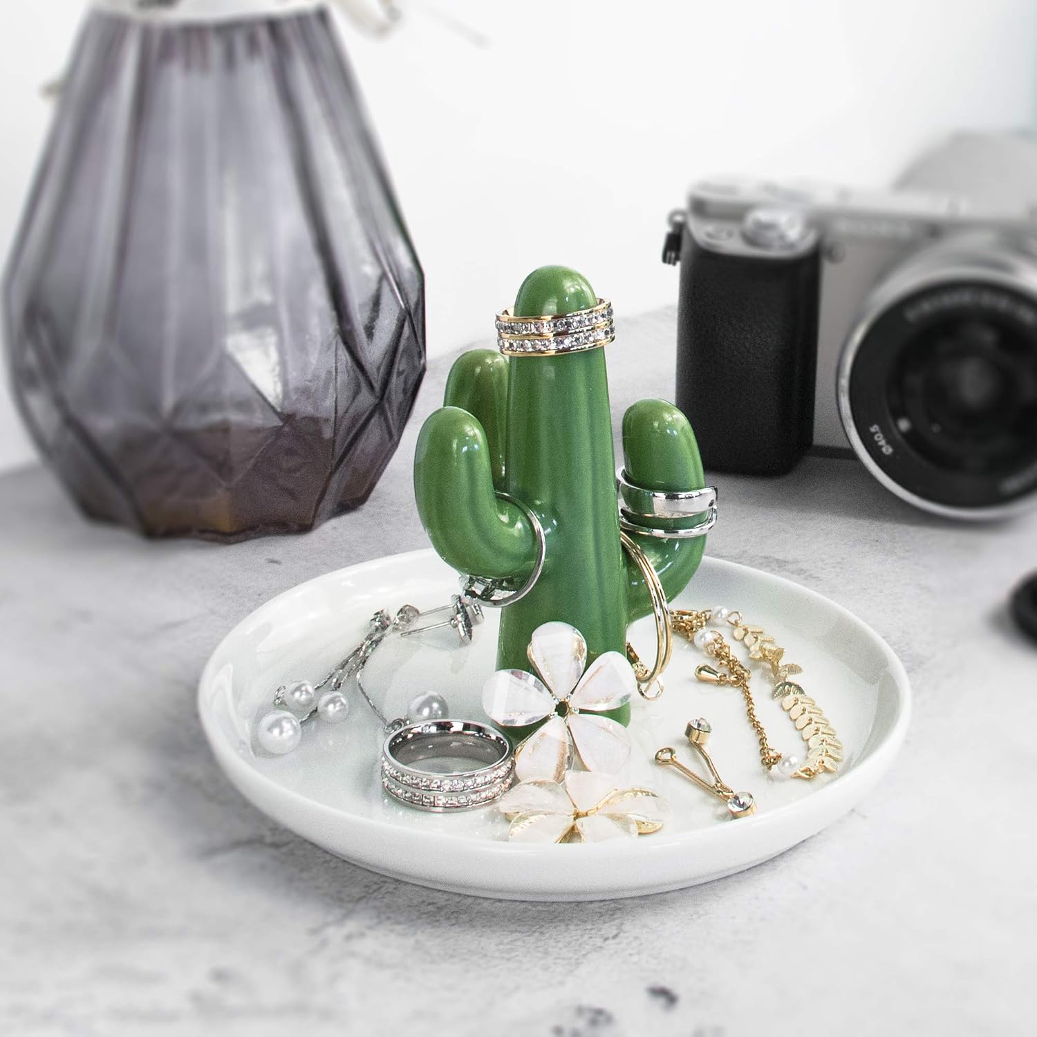 Uncle Paul Cactus Ring Holder Ring Dish Ceramic Jewelry Ceramic Organizer Storage Plate Decorative Trays Bracelets Earrings Trinket Tray Creative Home Decor Gift for Women Girls KH06XR - Image 5