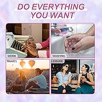 Vista 5 de Uñas postizas cuadradas a presión, uñas postizas cortas, uñas acrílicas rosas y blancas, cobertura completa, pegamento en uñas postizas con diseños