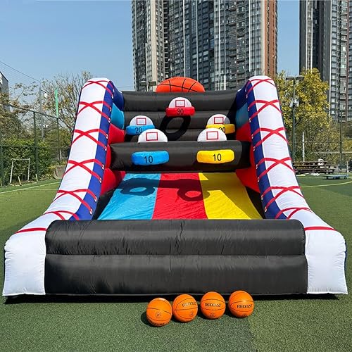 Juego de baloncesto inflable para fiestas de baloncesto | 10 pies de largo x 13 pies de ancho x 10 pies de alto | con 5 aros, 4 bolas, soplador de