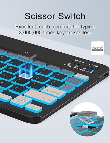 Miniatura 6 de 7 colores retroiluminados Bluetooth teclado y ratón combo para iPad ProAirMini, teclado inalámbrico recargable ultrafino y mouse para iPhone 151413