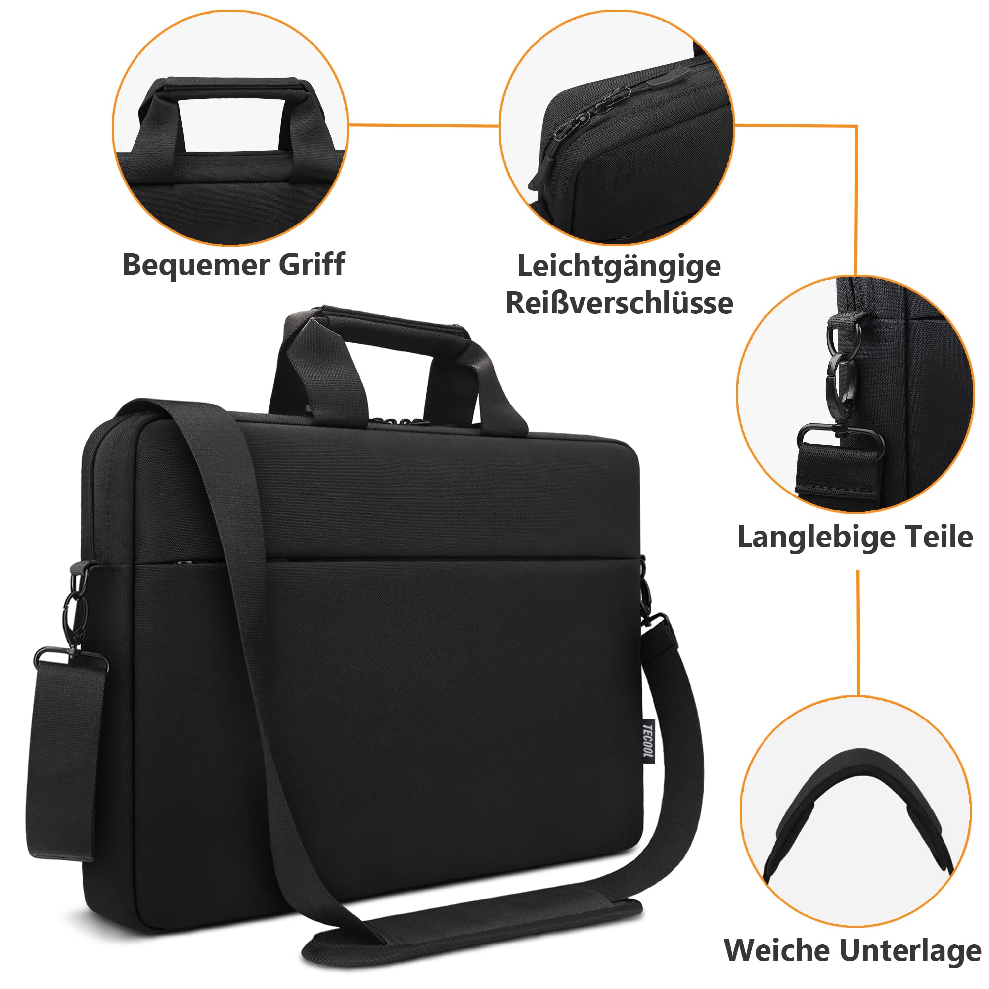 TECOOL Torba na laptopa 17 17,3 cala, wodoodporna torba na laptopa torba kurierska | Aktówka z paskiem na ramię do 17 17,3 cala Lenovo HP Dell Acer ASUS Notebook Computer Carry Case, czarna