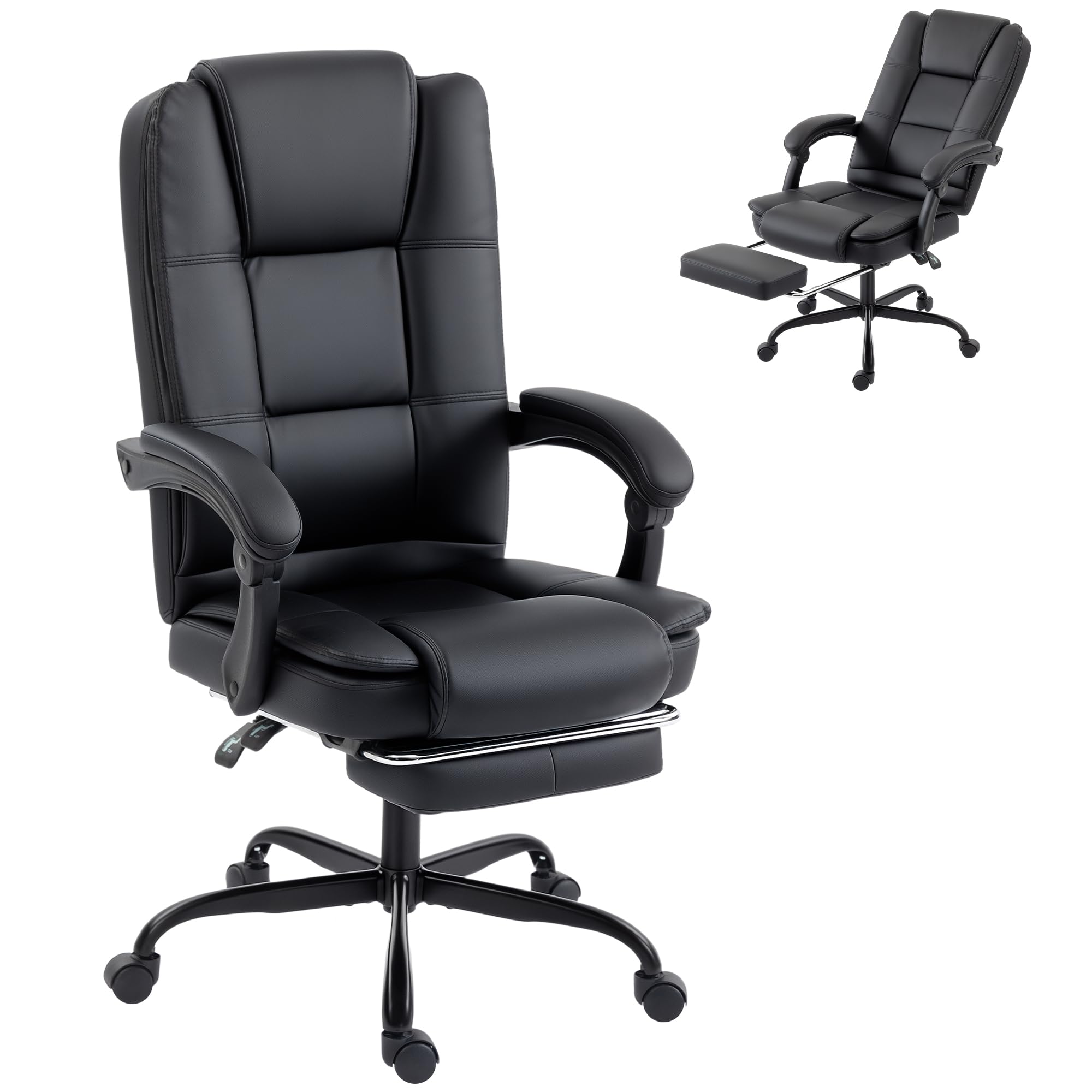 HOMCOM Chaise de Bureau Ergonomique Inclinable en PU, Repose-Pieds, Noir
