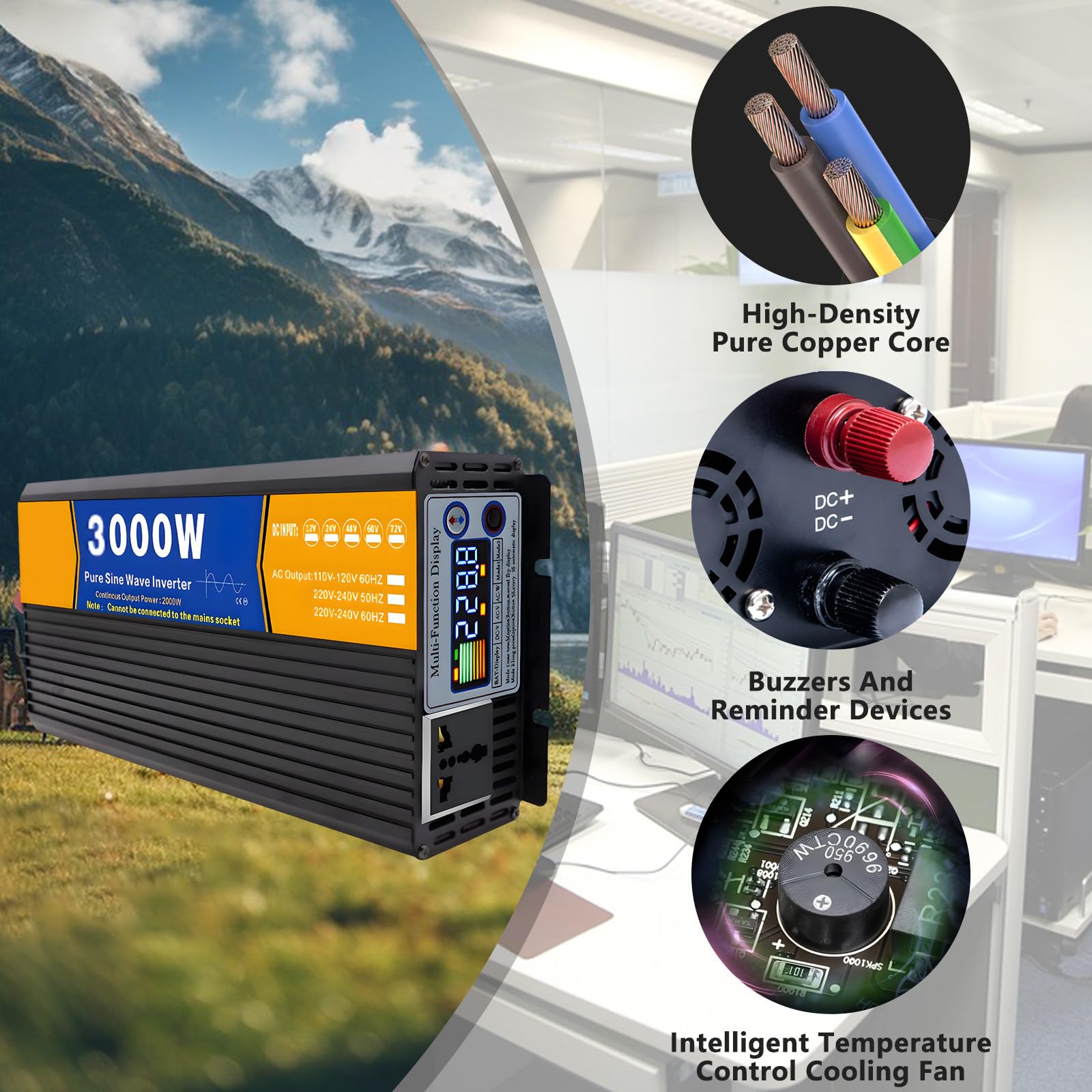 3000 W 5000 W 6000 W Czysta Fala Sinusoidalna Inwerter Dc 12 V 24 V 48 V 60 V 72 V Do Ac Solarny Inwerter Konwertery Transformator Napięcia Dla Domu, Rv, Truck, Off-Grid Solar,3000W-72V