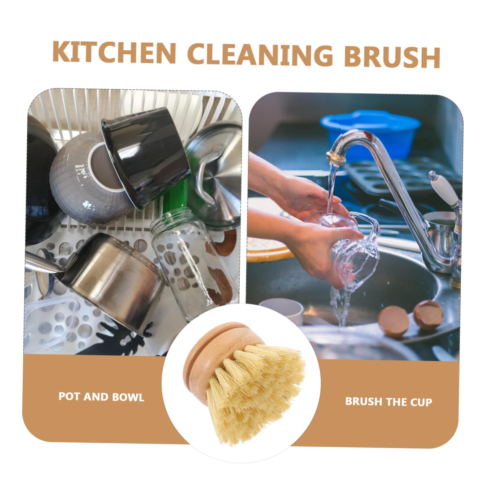 DECHOUS Soft Bristle Cleaning Brush Handle for Kitchen Versatile Dish Brush for Pots Pans Non-Stick Cookware Scrubber for Grease and Stains