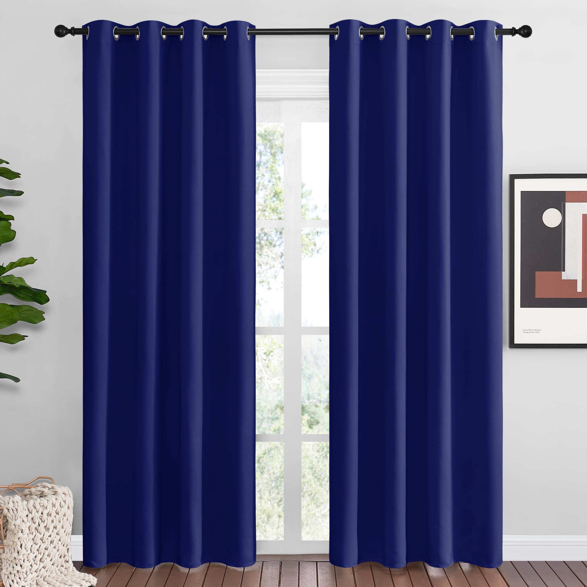 NICETOWN Navy Blue Blackout Curtains 86 inches Length for Living Room, 2 Panels, 55" Wide, Thermal Insulated Long Drapes for Large Window