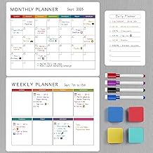 Dry Erase Calendar for Fridge, Magnetic Calendar for Refrigerator - 3 Pack Monthly, Weekly, Daily Planner Magnet Whiteboard for Wall, Door, Family Schedule Planning Board