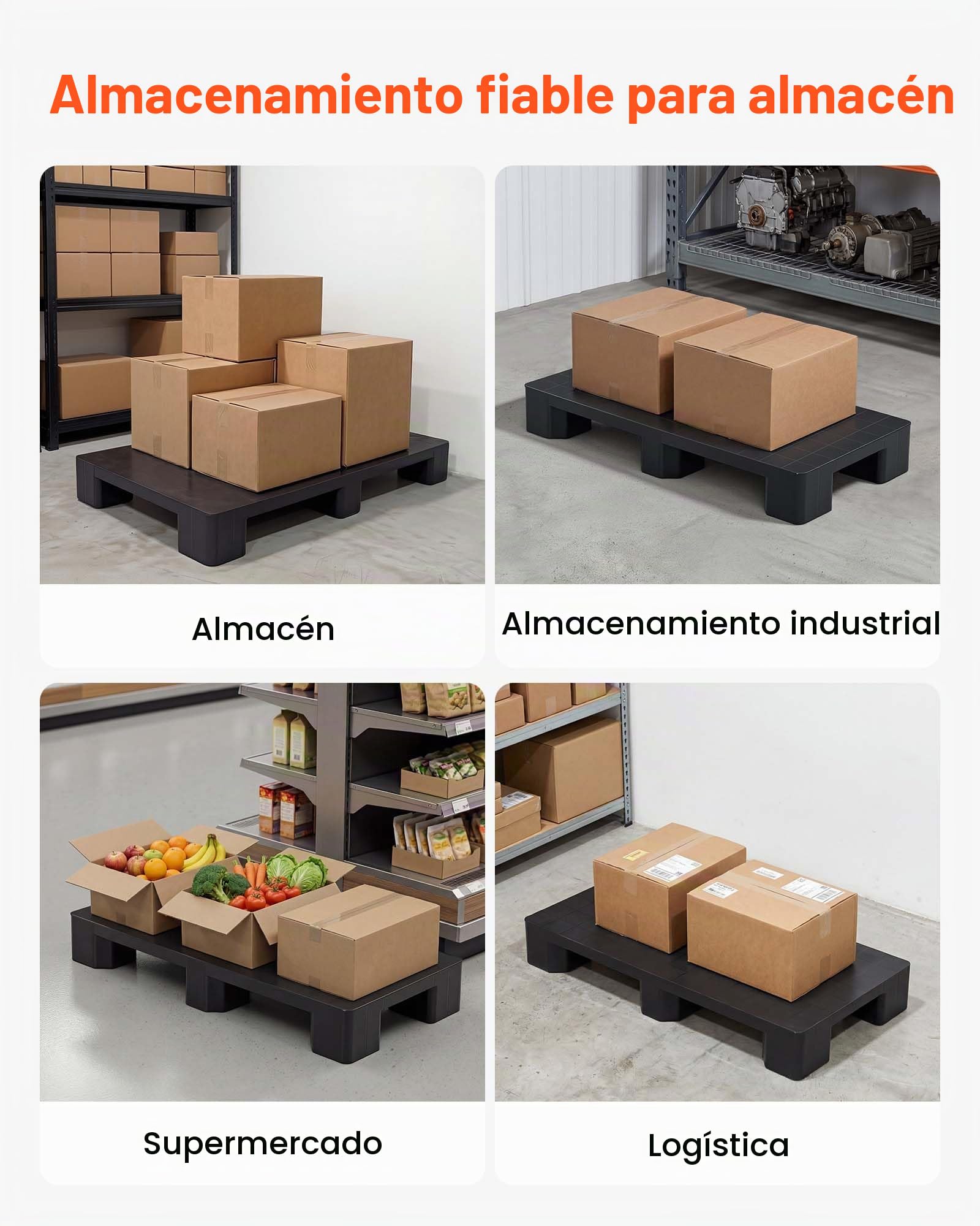 VEVOR Palet de Plástico, Capacidad de 1000 kg, Base de Almacenamiento HDPE con Superficie Antideslizante para Logística Almacén Supermercado, Uso Interior y Exterior, 1000 x 500 x 136 mm, 1 Unidad