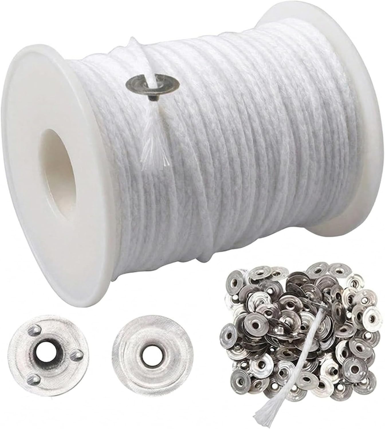 Candle Making Kit, 61m 24 Ply Unwaxed Natural Cotton Braided Wicks Metal Sustainer Tabs Smokeless Thread for Scented Candles Home Fragrance DIY Crafts Bathroom Decor Centerpieces