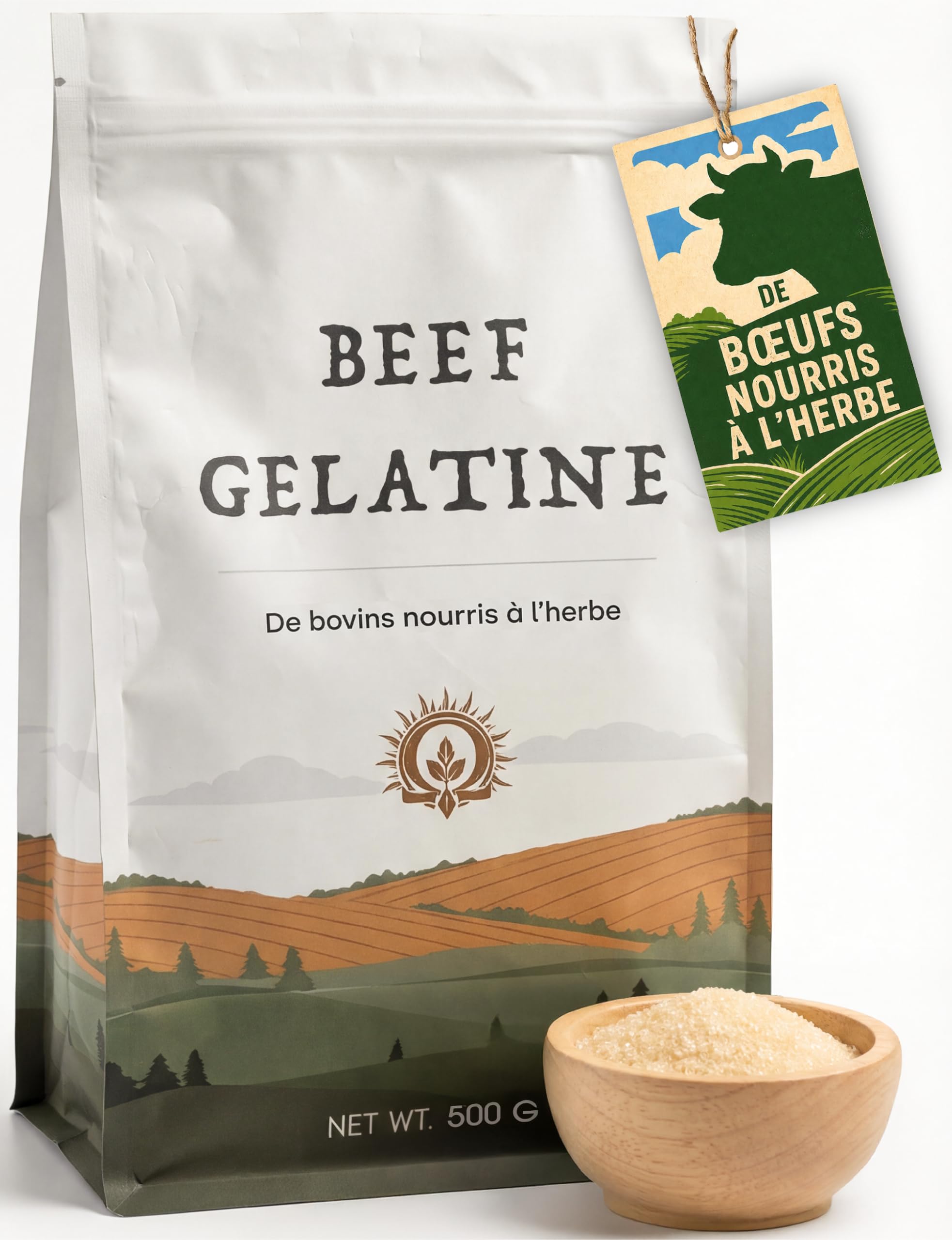 Gélatine Bovine 500 g - Poudre De Collagène Naturelle Pour La Santé Des Os Et Du Système Digestif - Gélatine De Bœuf En Poudre - Épaississant Alimentaire Pour La Cuisine, Les Bouillons Et Les Ragoûts