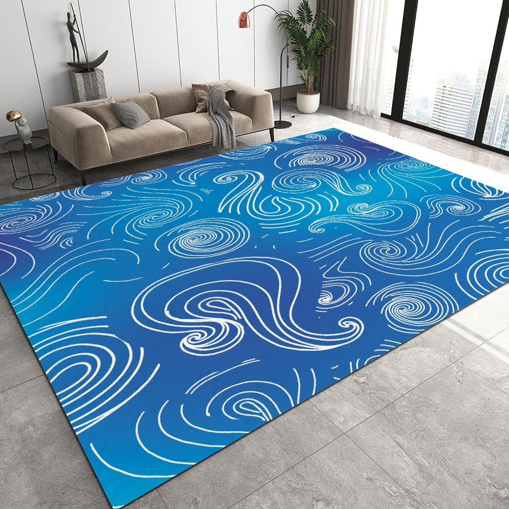 Tapis de Salon 100x150cm Vagues De Kanagawa Velours Cristal Doux Tapis Japon 3D Motif Tapis Chambre d'enfants Canapé Tapis avec Dos en Caoutchouc Antidérapant Carpettes