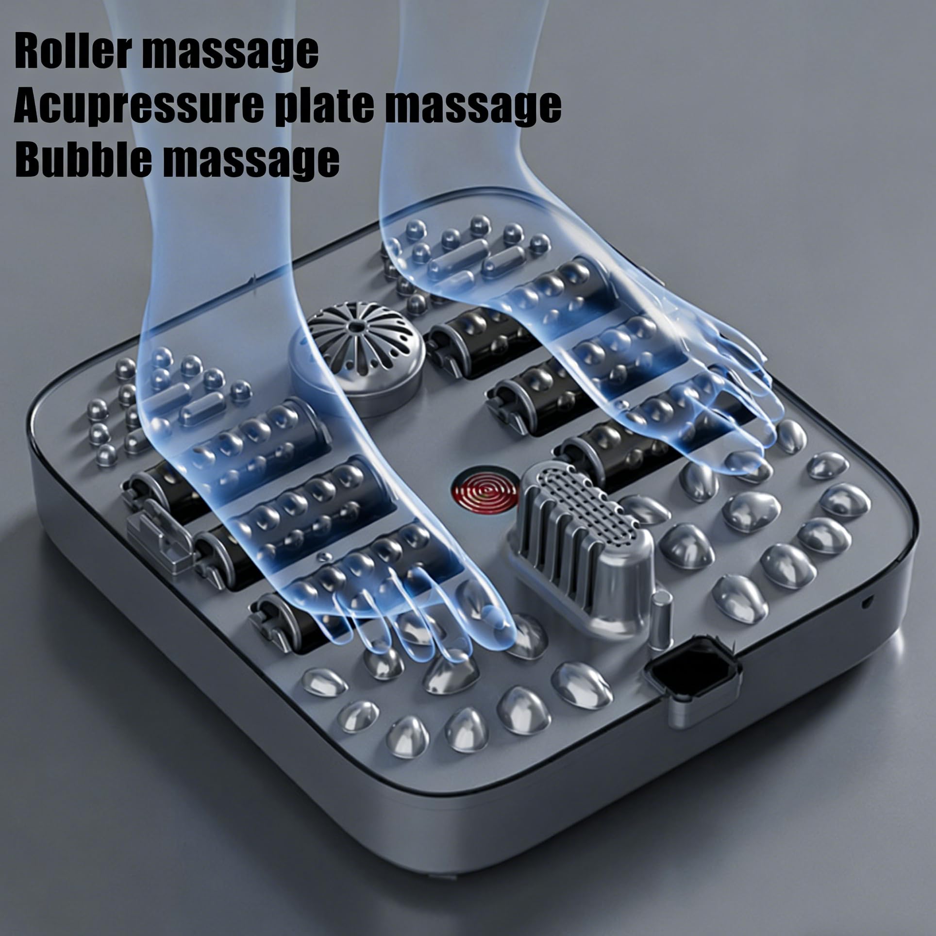 Pediluvio e massaggiatore con riscaldamento, grigio scuro, vasca da bagno pieghevole, controllo della temperatura, 6 rulli massaggianti, bolle, vibrazione, terapia della luce rossa, 41 x 12 x