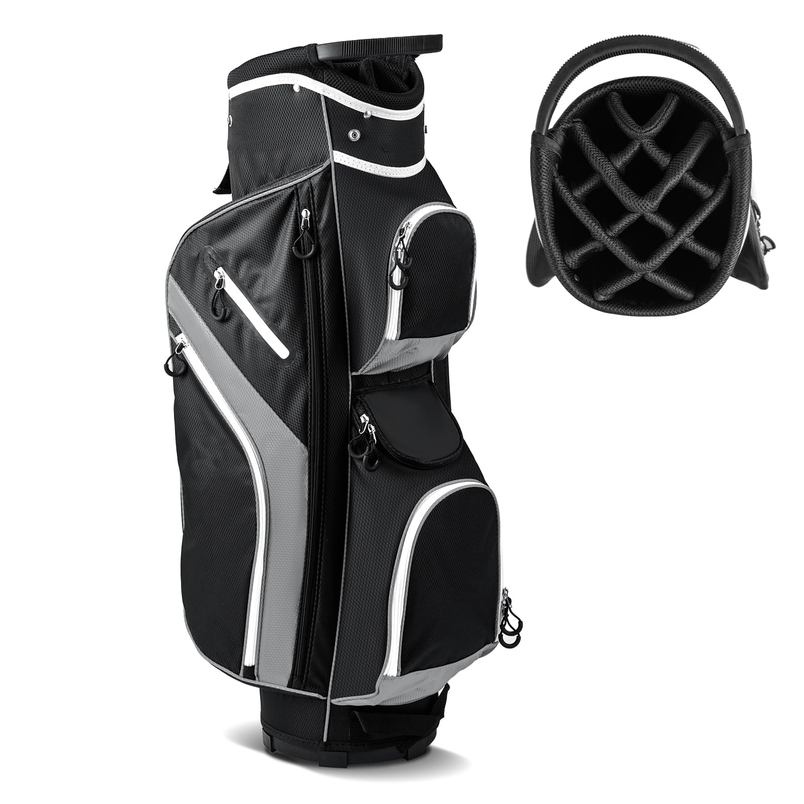 COSTWAY Golf Cart Bag, Golf Trolley Bag with 14 Way Dividers, Cooler Bag, Shoulder Strap, Rain Hood and Umbrella Holder, Lightweight Golf Clubs Strorage Bags for Men & Women (Grey, 23 x 23 x 124cm)