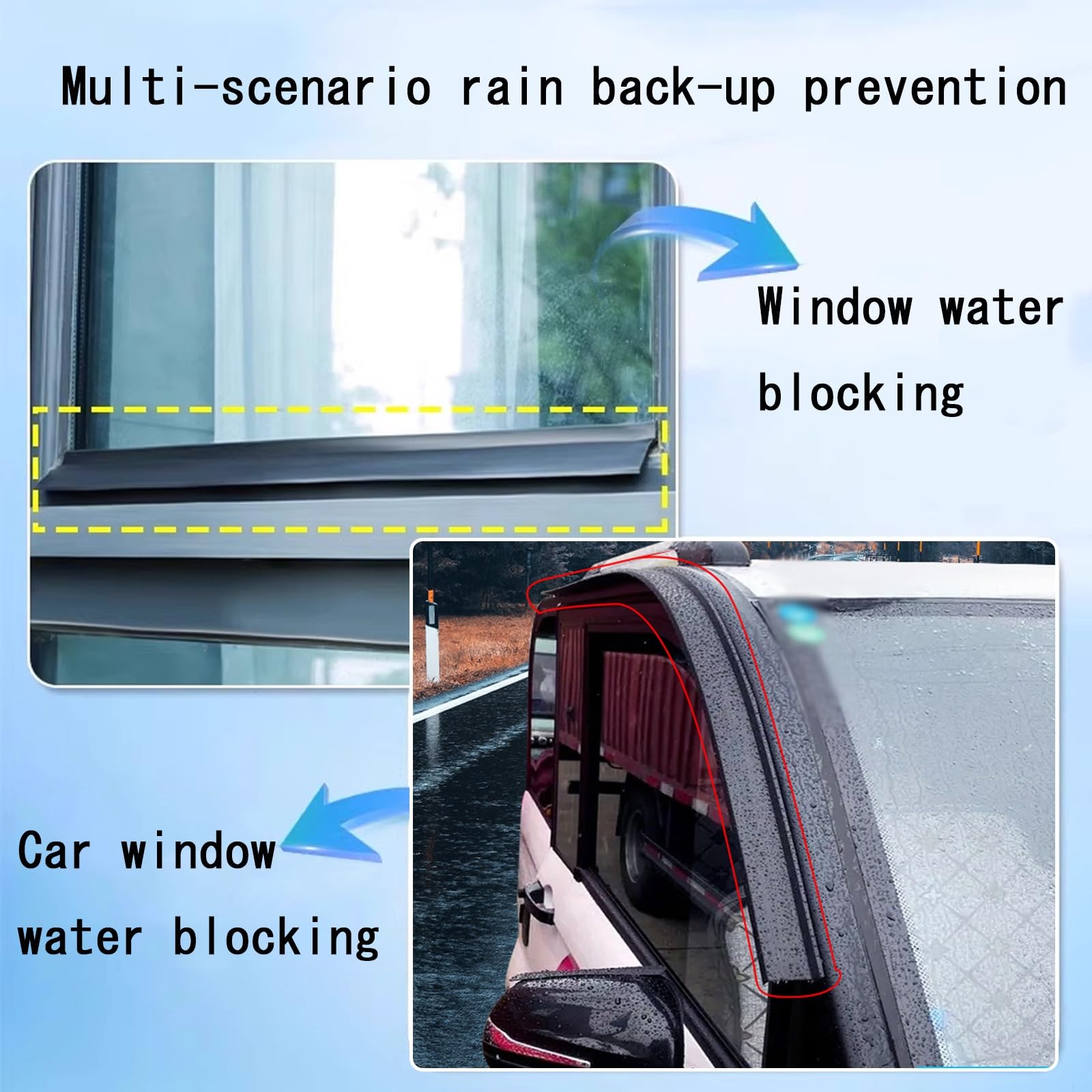 Sello de borde de goteo resistente a la intemperie, tira impermeable de goma resistente con adhesivo fuerte para desviación de lluvia, ideal para ventanas abatibles y vehículos, 4 m
