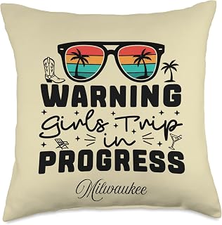 Warning Girls Trip in Progress Vacation Milwaukee Throw Pillow