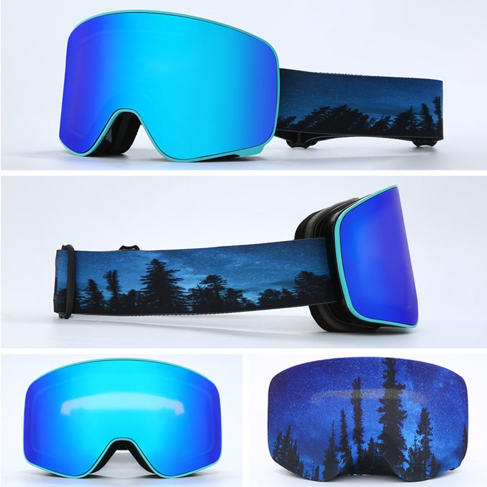 Gafas de Esquí Unisex, Protección Ocular para Deportes de Invierno, Máscara de Nieve de TPU Y PC Antivaho, Visión Panorámica Y Ajuste Cómodo, Negro Y Azul