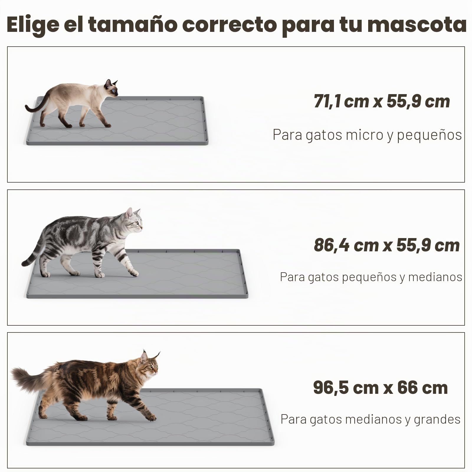 Alfombrilla Arena Gatos, Alfombrilla de Silicona Para Recoger Arena Para Gatos, Fácil de Limpiar Para Control de Derrames, Suave Para Patas de Gato (Plata, L 86 * 56cm)