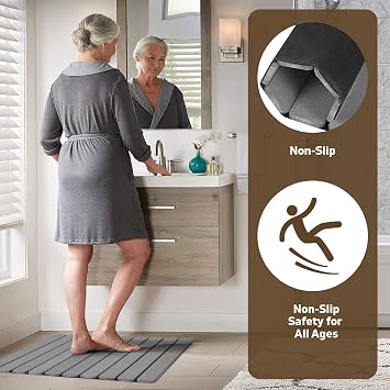 Foldable Stone Bath Mat, Quick-Dry Diatomaceous Earth Stone Drying Mat for Bathroom, Non-Slip Rubber Base, Shower Mat Outside Shower, Easy to Store, Easy to Clean (Grey 60×40 cm & 20×10 cm)
