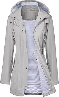 LOMON Raincoat Women Waterproof Long Hooded Trench Coats Lined Windbreaker Travel Jacket S-XXL