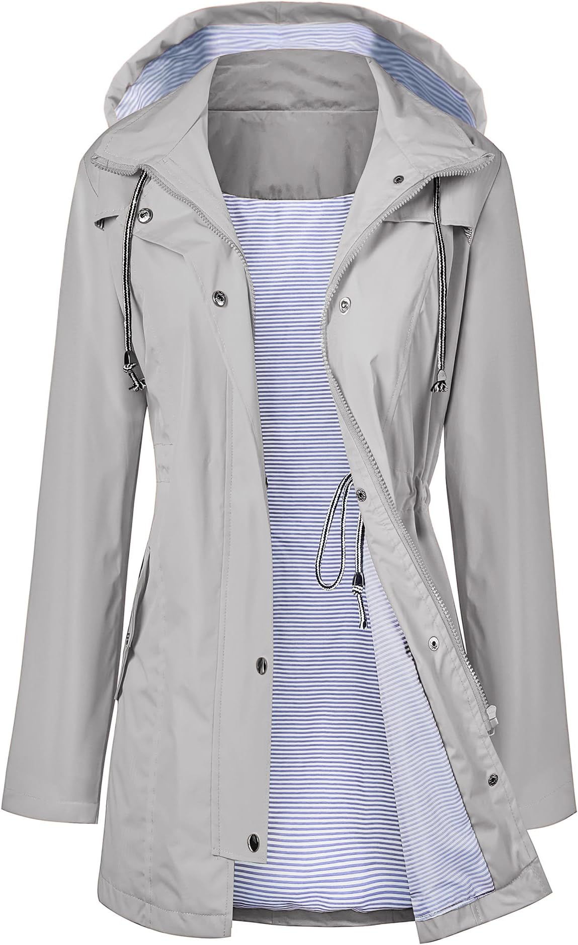 Raincoat Women Waterproof Long Hooded Trench Coats Lined Windbreaker Travel Jacket S-XXL