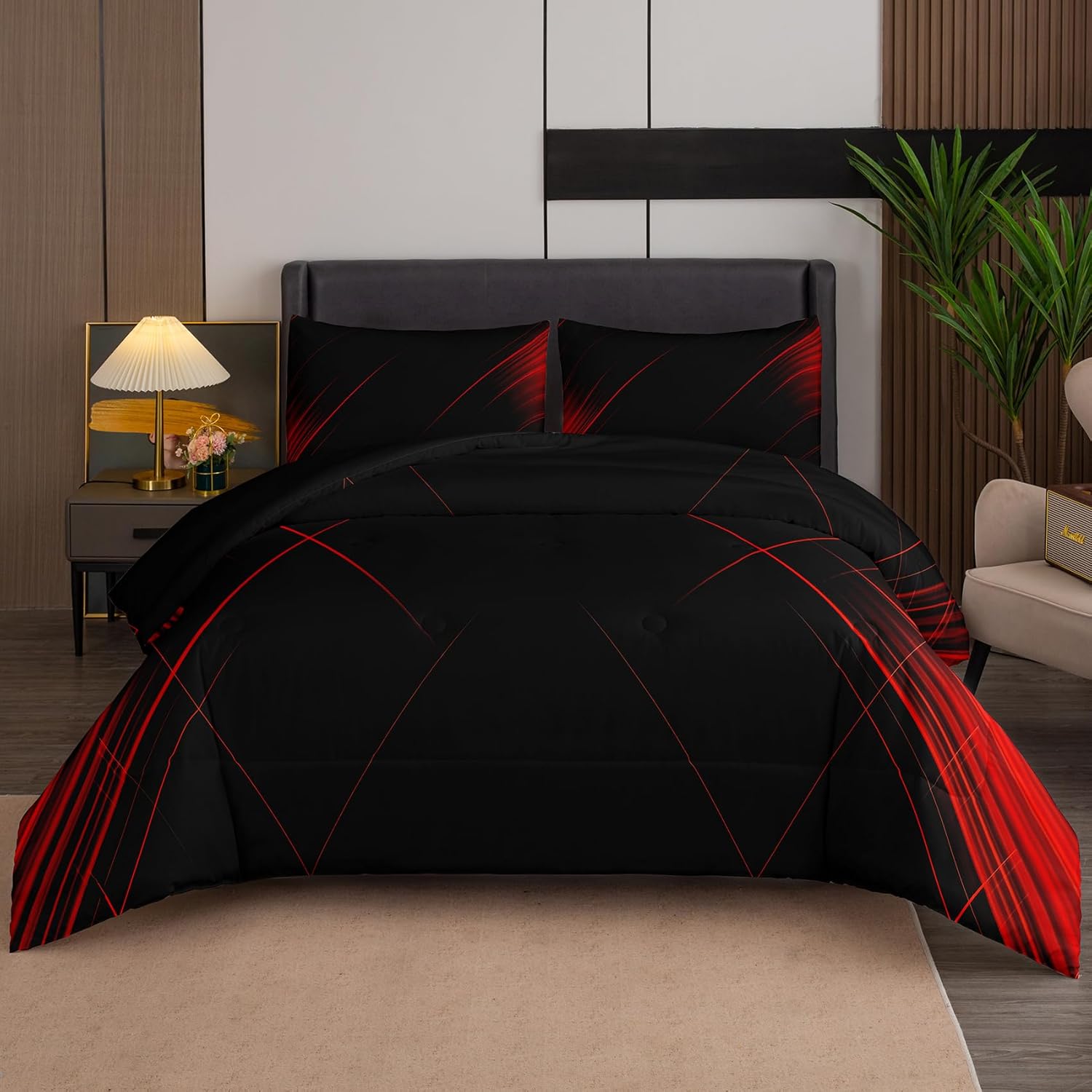 Tailor Shop Abstract Red and Black Comforter Sets Queen