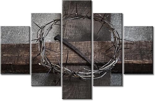 Póster de uñas y Jesucristo para decoración del hogar, arte de pared, 5 piezas, corona de espinas en la santa cruz, decoración de dormitorio, arte