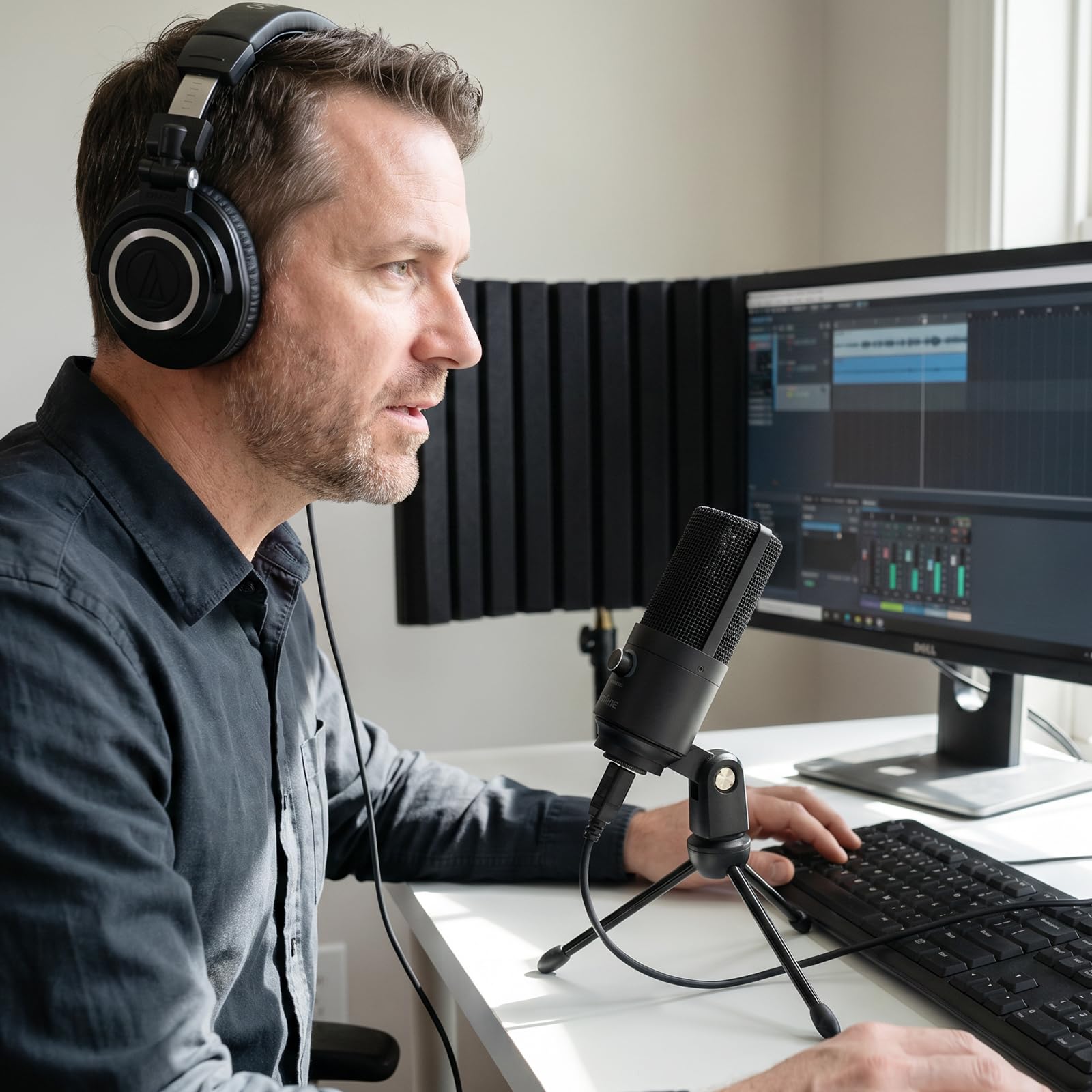 FIFINE USB Mikrofon PC Streaming, Podcast Microphone mit Ständer für MAC PS4 PS5, Kondensator Microfon für Studio Gaming - Schwarz