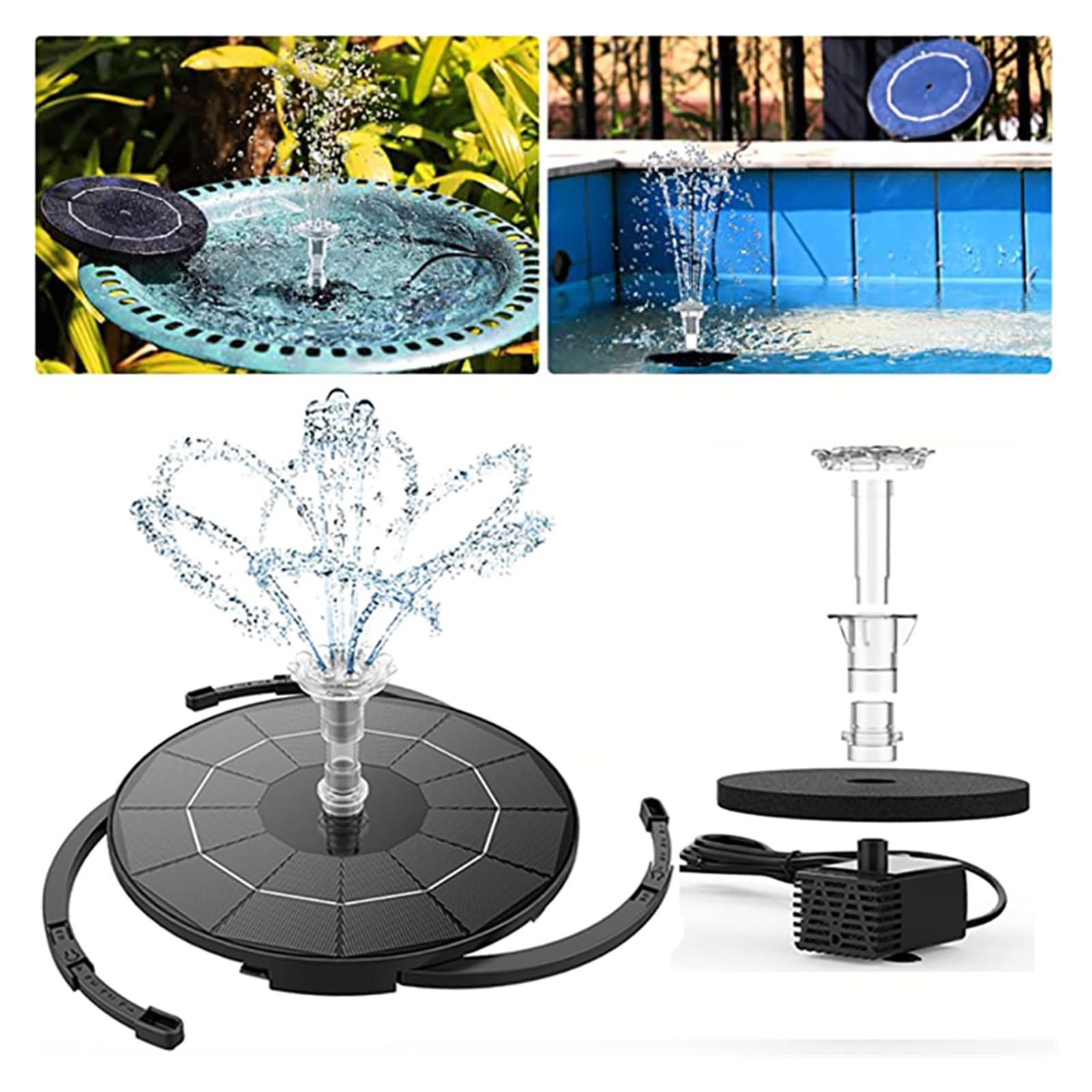3.5W Solar Fountain Pump, Solar Powered Water Fountain Pump With 6 Nozzles,Solar Birdbath Floating Fountain For Garden Garden Small Pond
