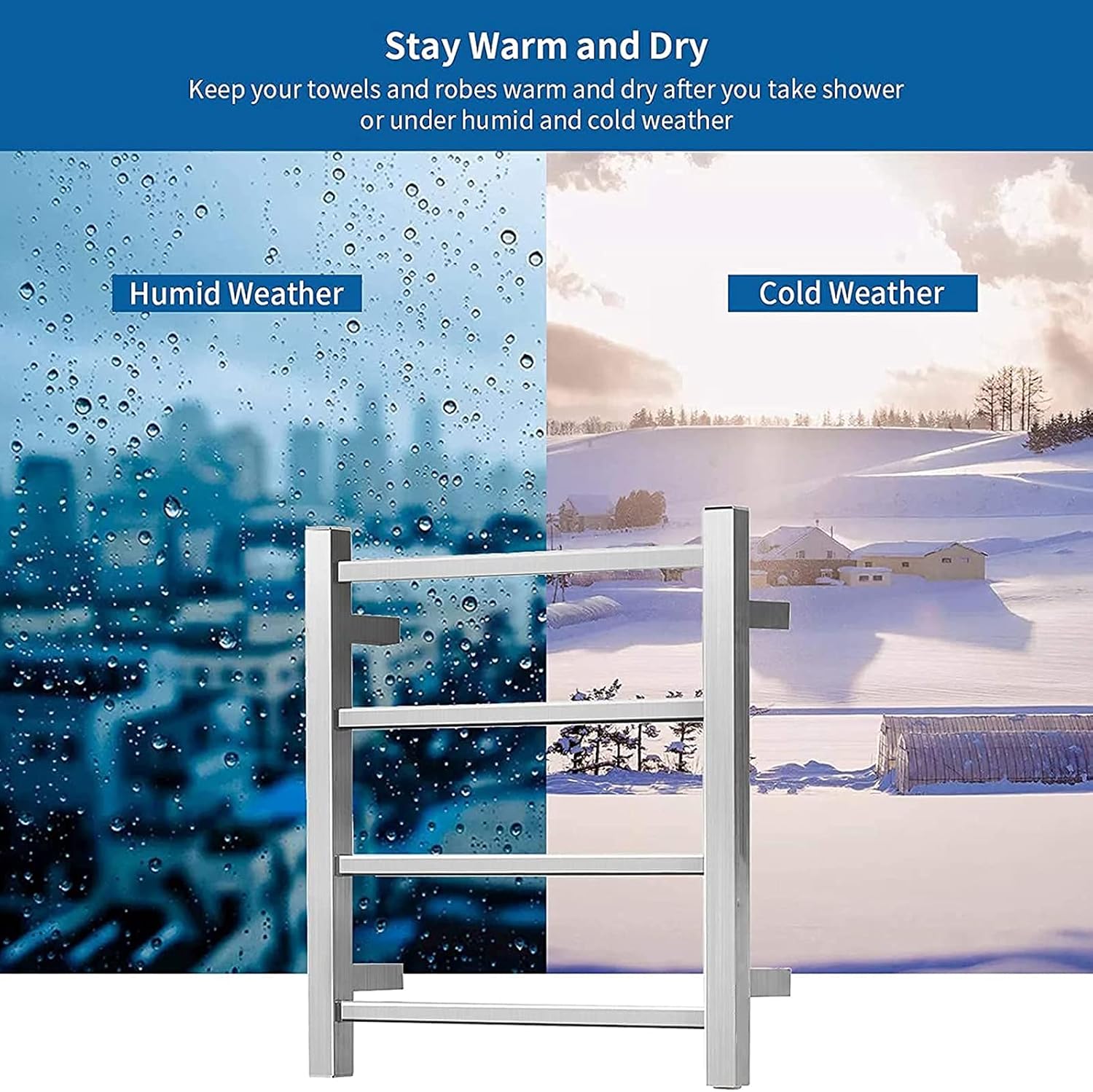 Towel Warmer, Electric Heated Towel Rail Radiator, for Bathroom Modern 4 Bar Wall Mounted Towel Warmer in Polished Chrome 50W 304 Stainless Steel Electric Heated Towel Rack,Plug in