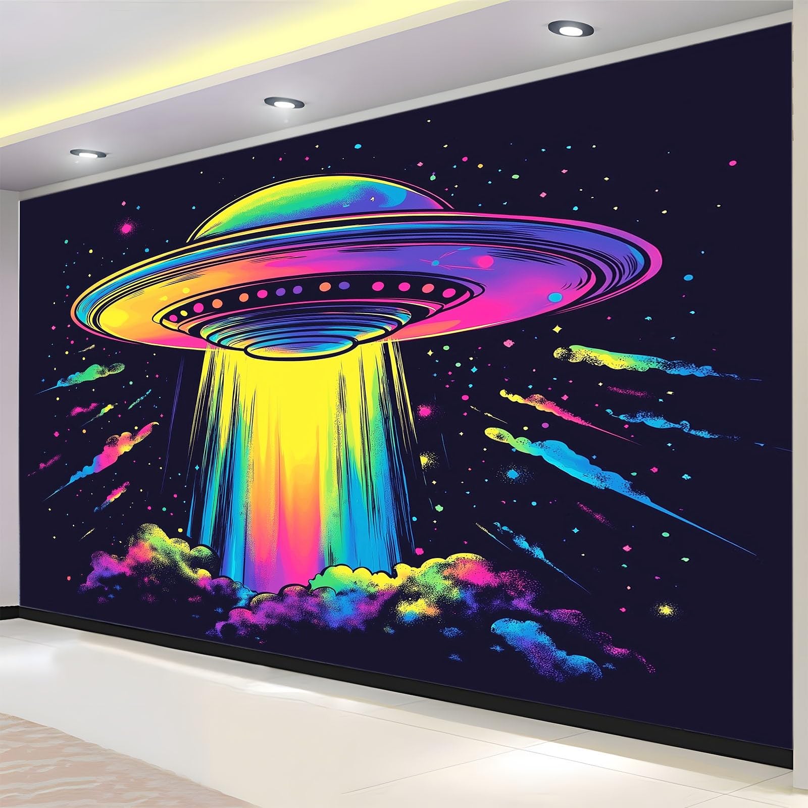Fototapety 3D Obce UFO Graffiti Sztuka 200 x 140 cm Fototapeta z włókniny, Fototapeta, Dekoracja ścienna Mural do salonu, sypialni, biura