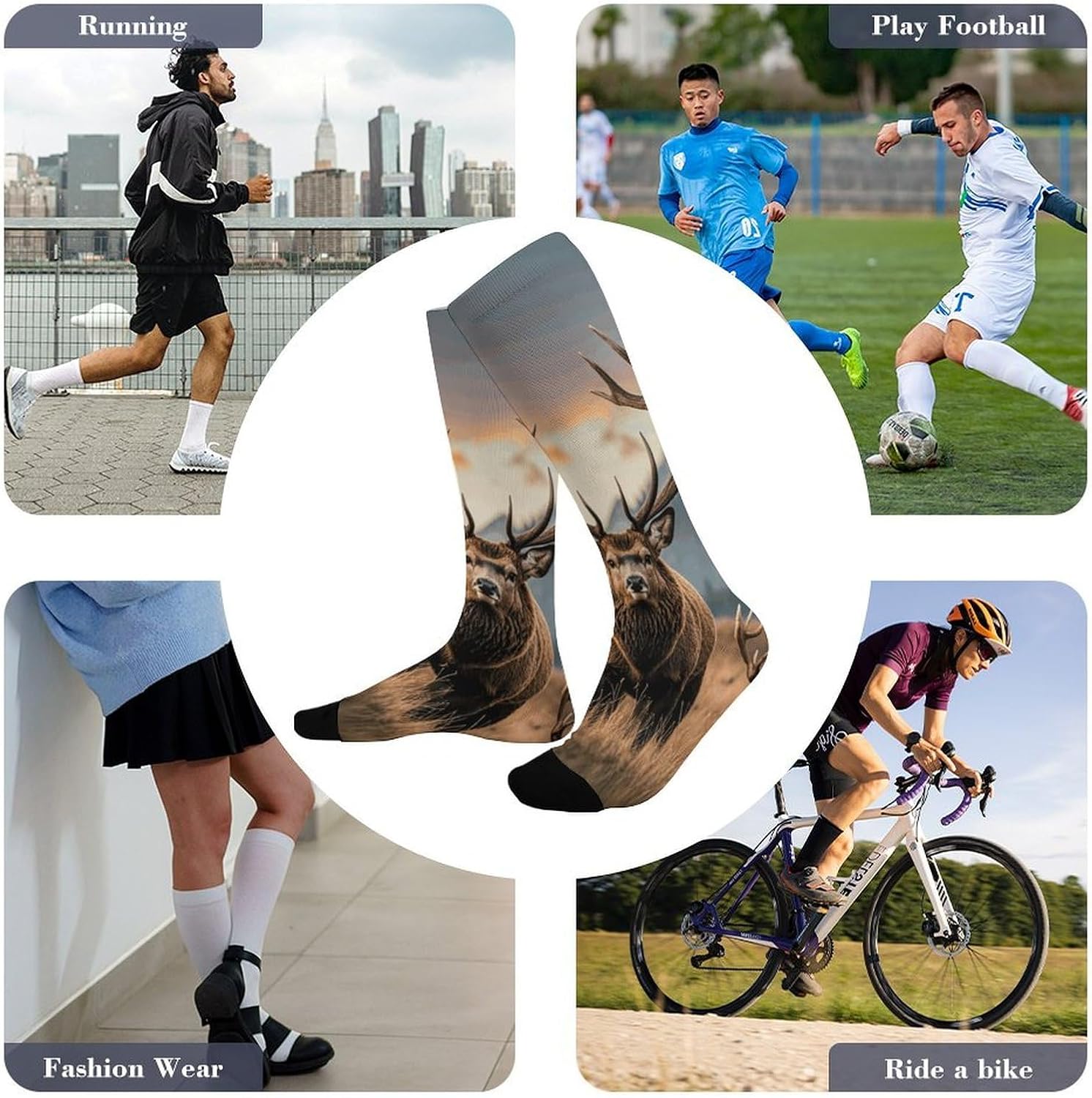Knee High Socks Wildlife Deer Elk Long Tube Boot Seamless Toe