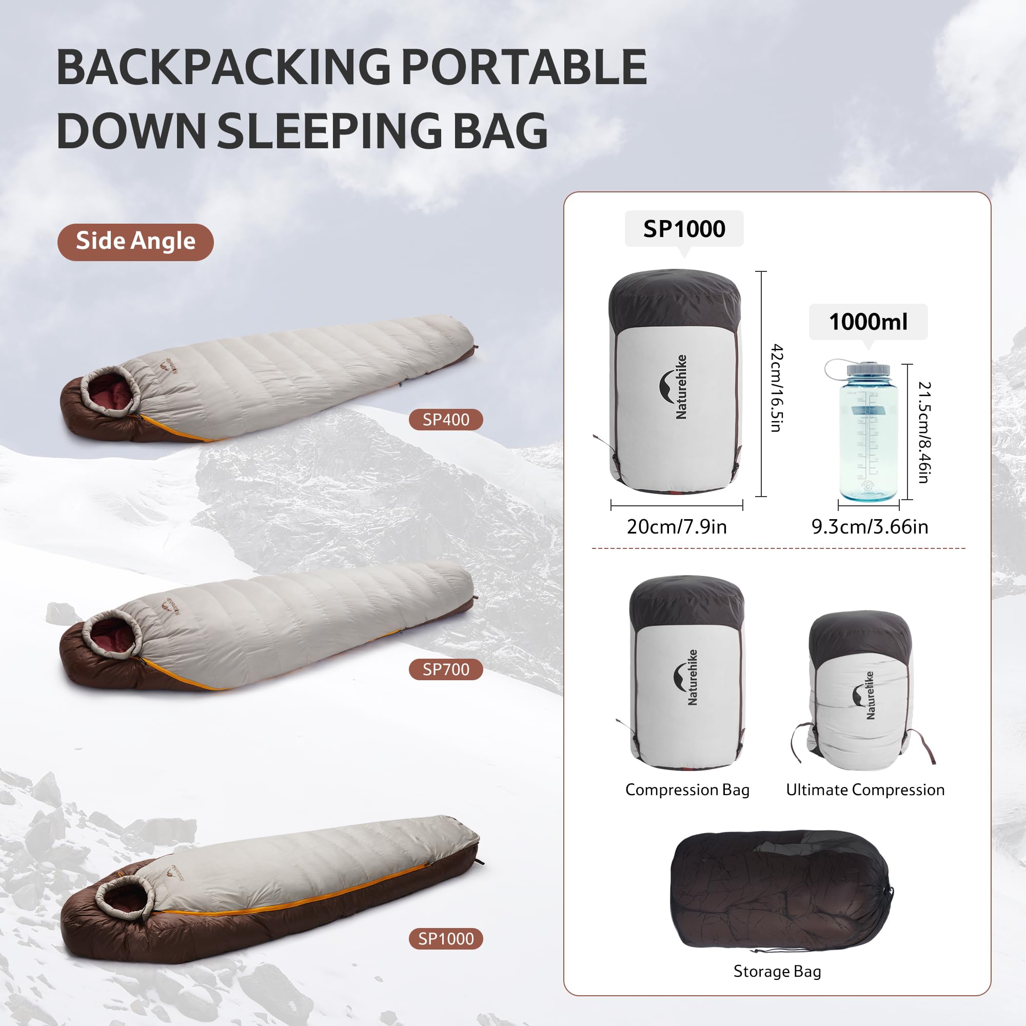 Naturehike Snowbird śpiwór typu mumia, puchowy, zimowy, na kemping, do aktywności na świeżym powietrzu, ultralekki, kaczki, puch, ciepły śpiwór