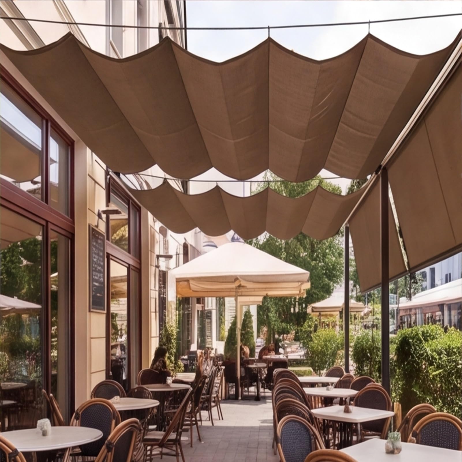 Wysuwany baldachim 300 x 570 cm Regulowany baldachim i pergola Ochrona przed promieniowaniem UV z oczkami i linami Teleskopowa fala żagiel zacieniający do Pergoli, balkonu i ogrodu, brązowy