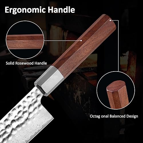 Miniatura 3 de YOTSUBA Cuchillo de chef japonés Gyuto de 8 pulgadas, cuchillo de cocina japonés profesional de Damasco forjado a mano, cuchillos de cocina ultra