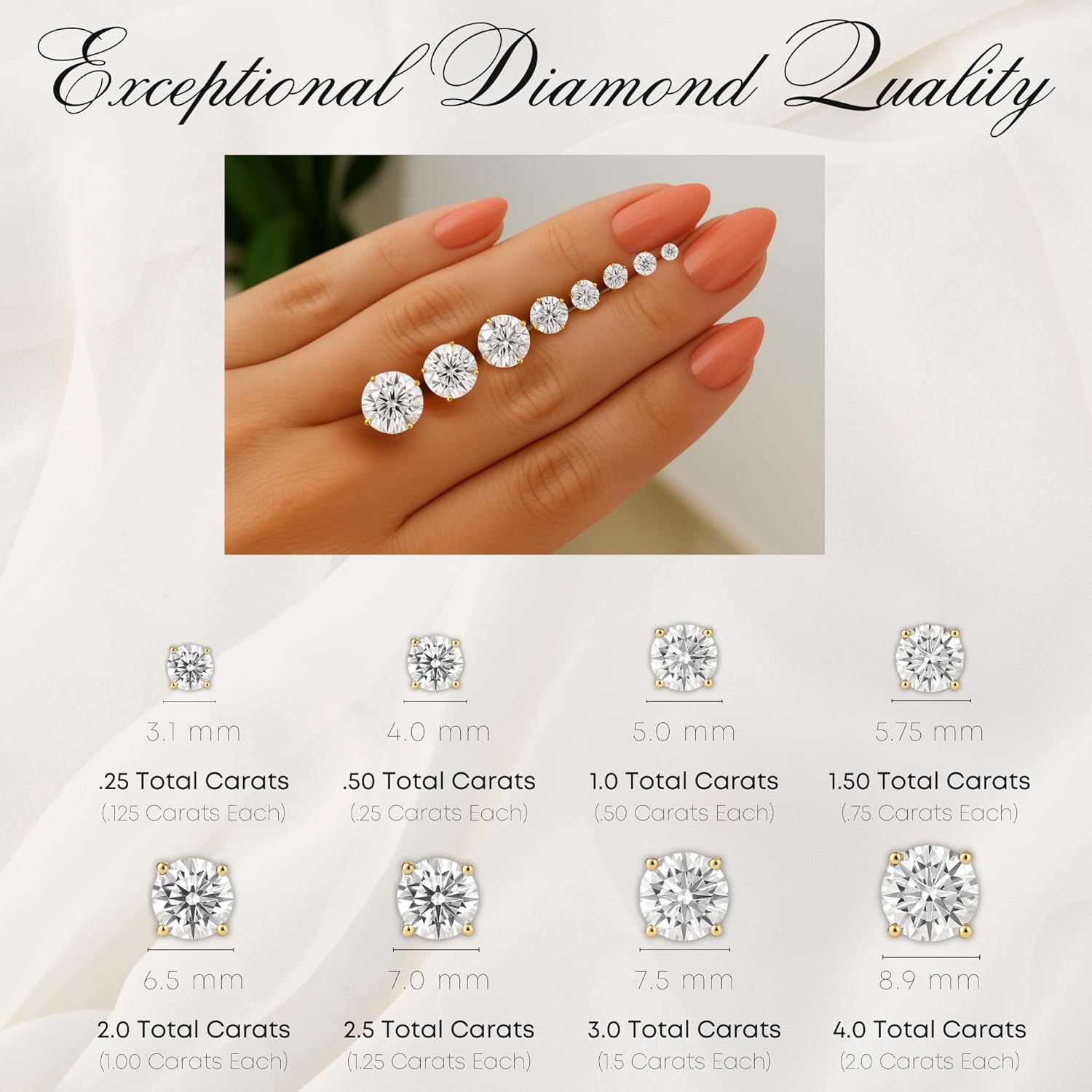 Certified .25-4.0 Carat Lab Grown Diamond Earrings in 14K Gold, Premium Collection of Diamond Stud Earrings for Women and Men, Quality Studs Made in USA - Image 5