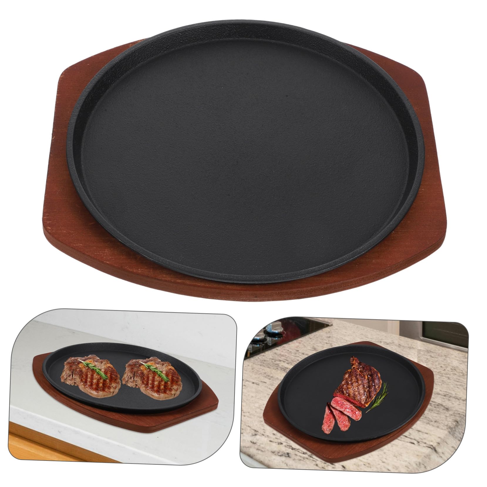 Parrilla de Hierro Plato para Servir Base de Madera