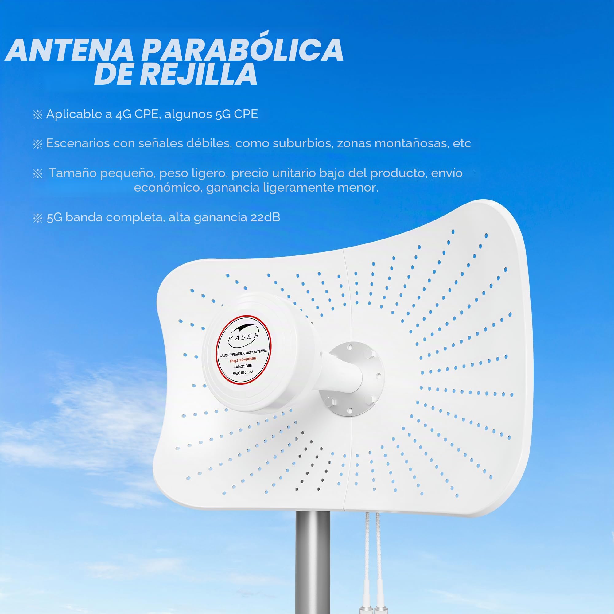 KASER Antena 5G 4G LTE MIMO 1710-6000 MHz Ganancia hasta 19 dBi compatible para Router 5G 4G Conector N-SMA con TS9 - X2 Cables 10M