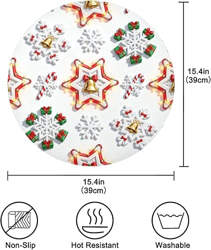 Miniatura 3 de Merry Christmas White Snowflakes Rounded placemats PVC Waterproof Place mat manteles para mesa de comedor 15.4x15.4in Set of 6