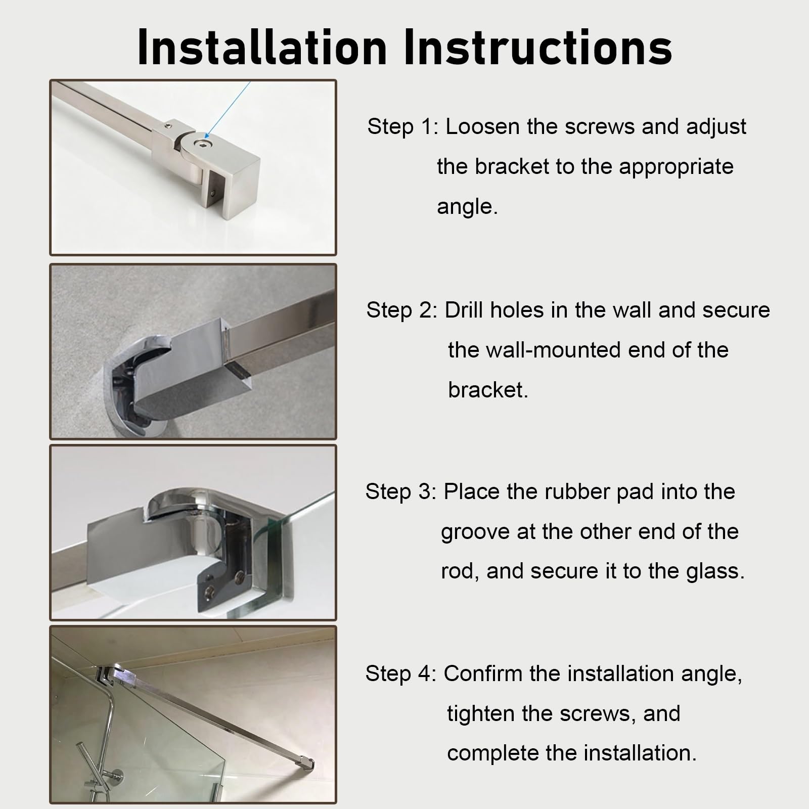 Stabilisierungsstange Dusche Gewinkelte Stützstange Für Duschglas, 40 60 80 100 120 150 cm Duschwand-Stabilisator Für Feststehendes Glass – Robuste Haltestange(Gray,L-120cm/46.8")