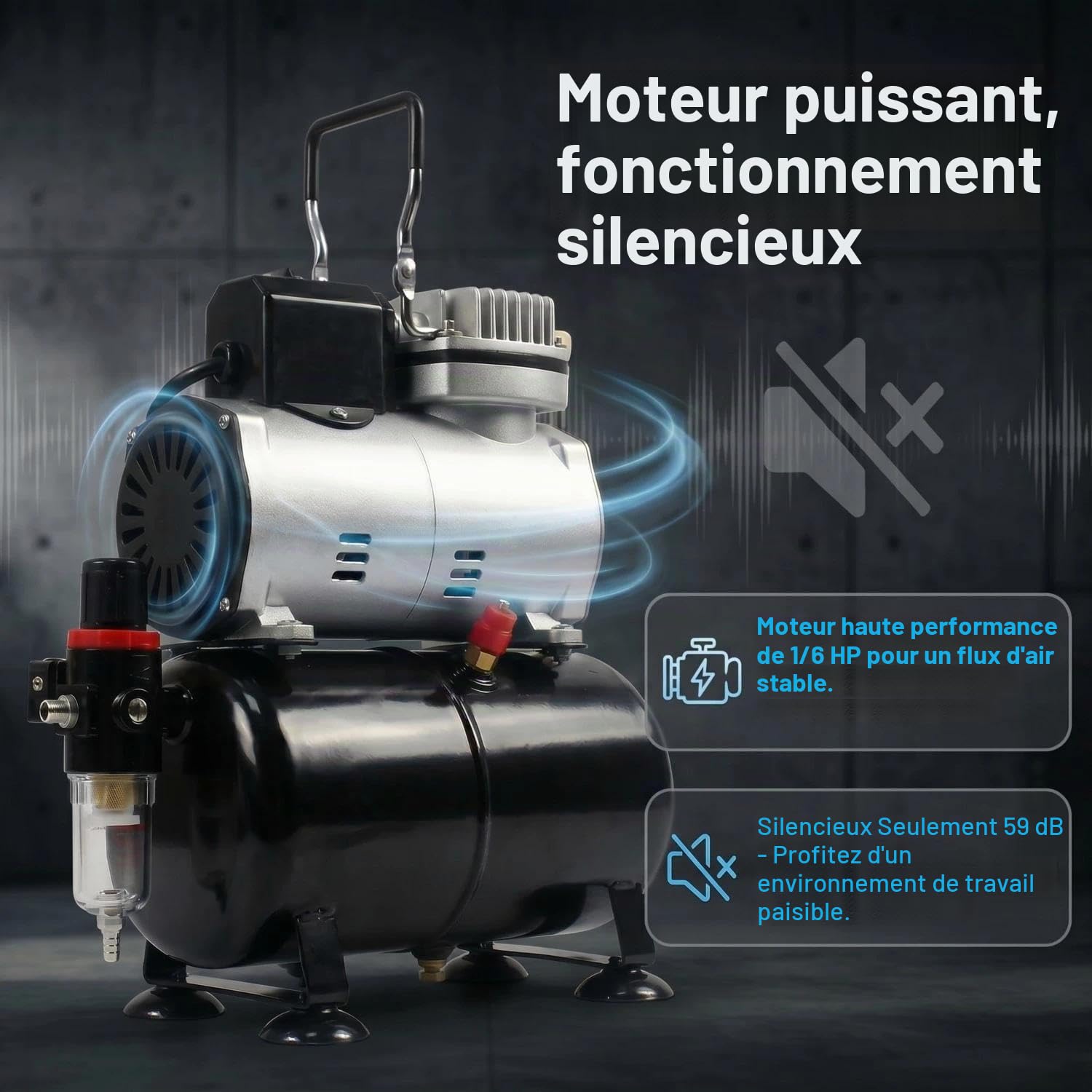 ABEST Trousse compresseur aérographes - tuyau à air, support pour aérographe,décoration de gâteau, tatouage temporaire, peinture de passe-temps