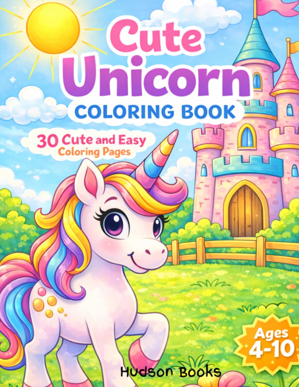 Cute Unicorn Coloring Book: 30 Cute and Easy Coloring Pages for Kids Ages 4-10