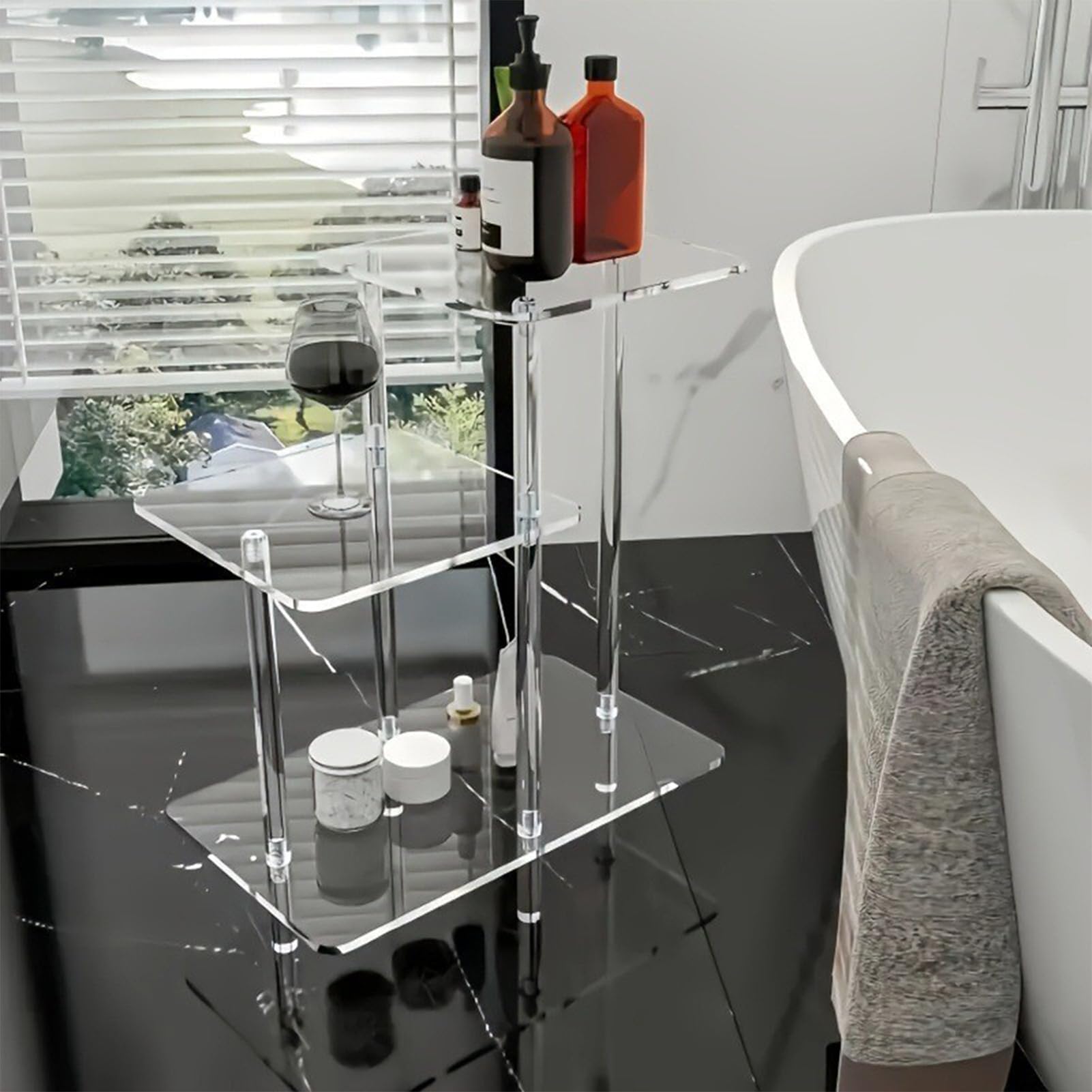 Akrylic Beistelltisch - Wohndeko Akzenttisch - DREI Ebenen Klarer Beistelltisch Für Schlafzimmer Wohnzimmer Flur Terrasse