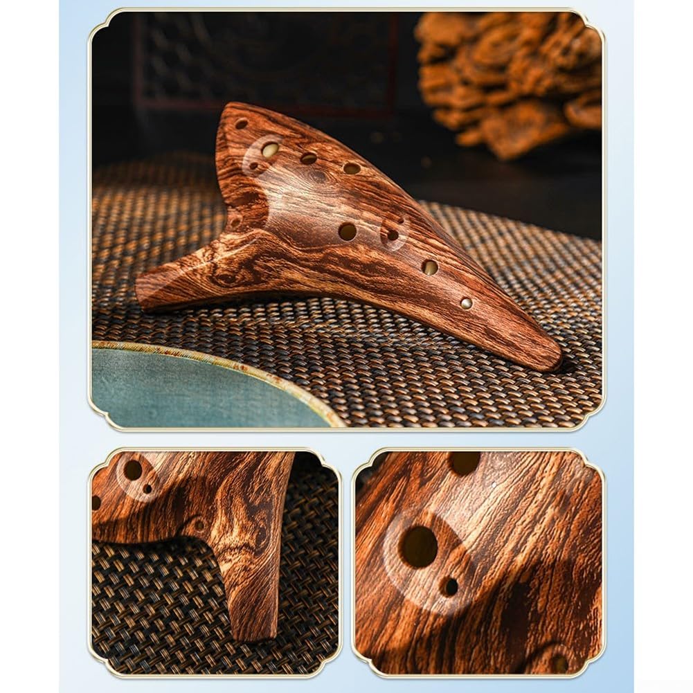 Ocarina avec 12 trous finition lisse, livret de musique et sac de transport pour musiciens débutants (marron)